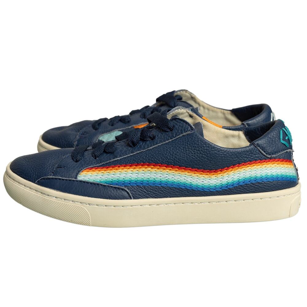Womens Soludos "Chill Out" Leather Embroidered Rainbow Wave Low Top Sneakers EUC